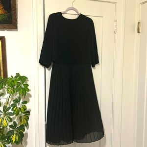 Black Zara Midi Dress with Pleated Skirt